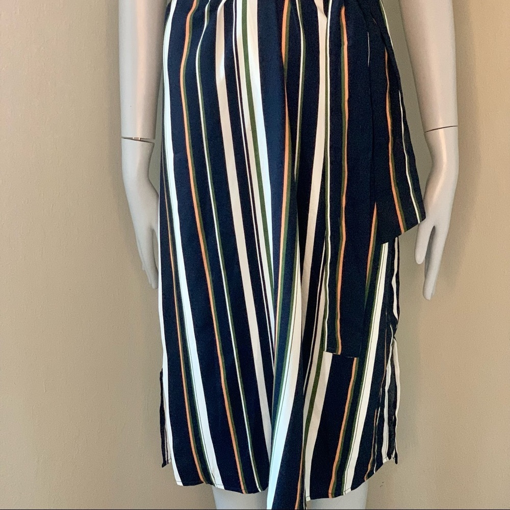 NWT STELAN Striped Faux Wrap Front Midi Dress Blue Short Sleeves Career Work MED - Picture 9 of 16
